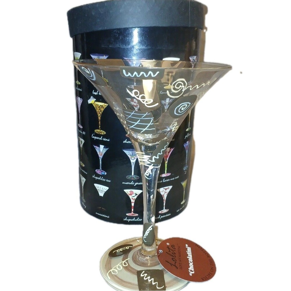 Lolita Love my Martini Chocolatini Handpainted Glass NEW in Box Recipe on Bottom